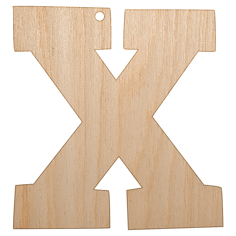 Letter X Uppercase Fun Bold Font Unfinished Craft Wood Holiday Christmas Tree DIY Pre-Drilled Ornament