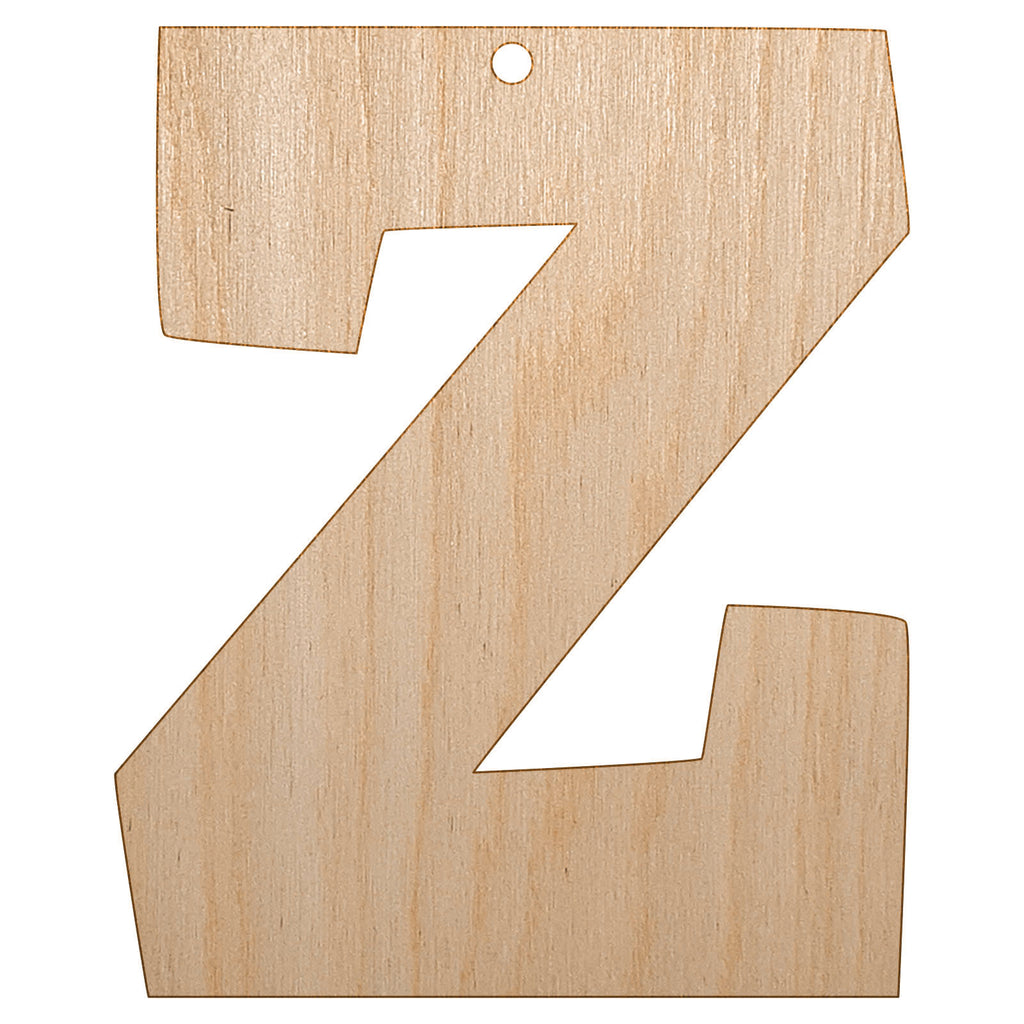 Letter Z Uppercase Fun Bold Font Unfinished Craft Wood Holiday Christmas Tree DIY Pre-Drilled Ornament