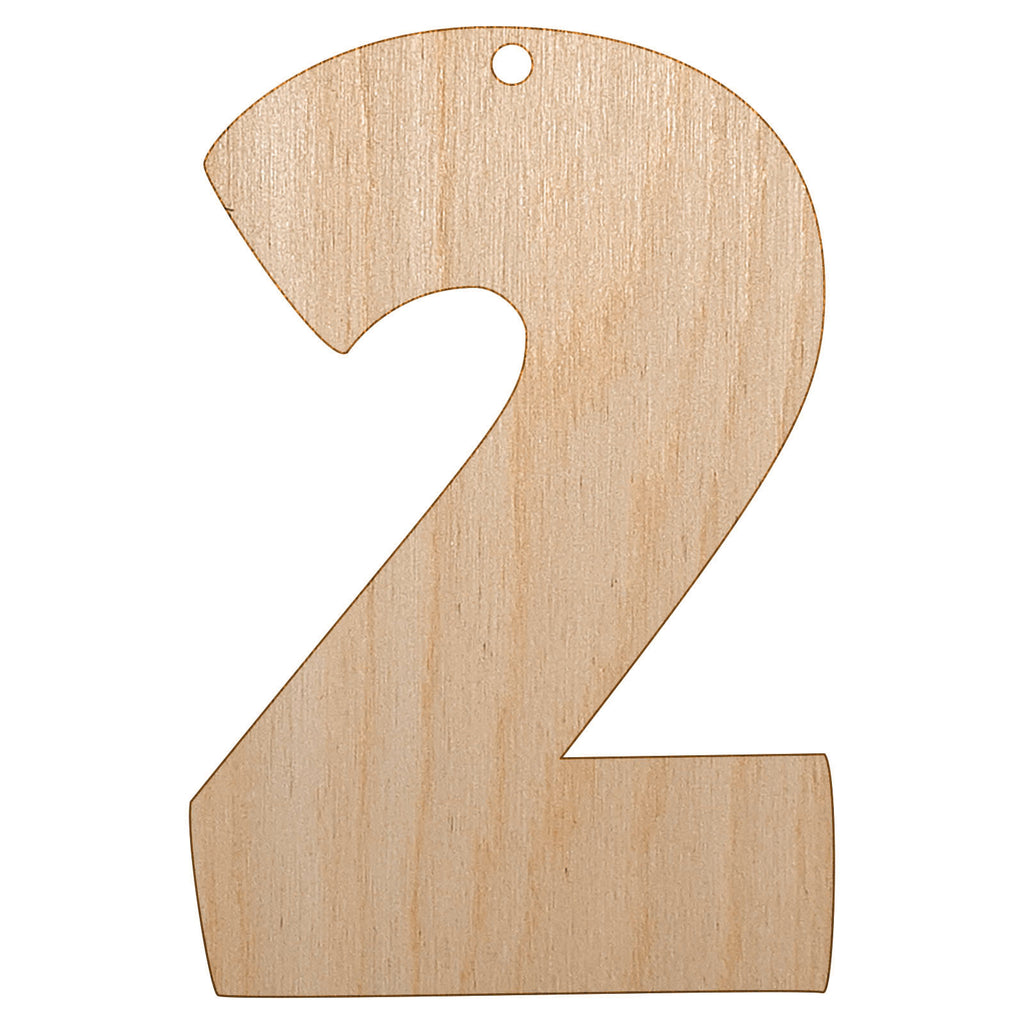 Number 2 Two Fun Bold Font Unfinished Craft Wood Holiday Christmas Tree DIY Pre-Drilled Ornament
