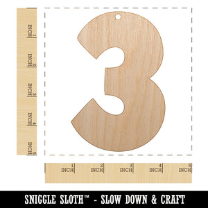 Number 3 Three Fun Bold Font Unfinished Craft Wood Holiday Christmas Tree DIY Pre-Drilled Ornament