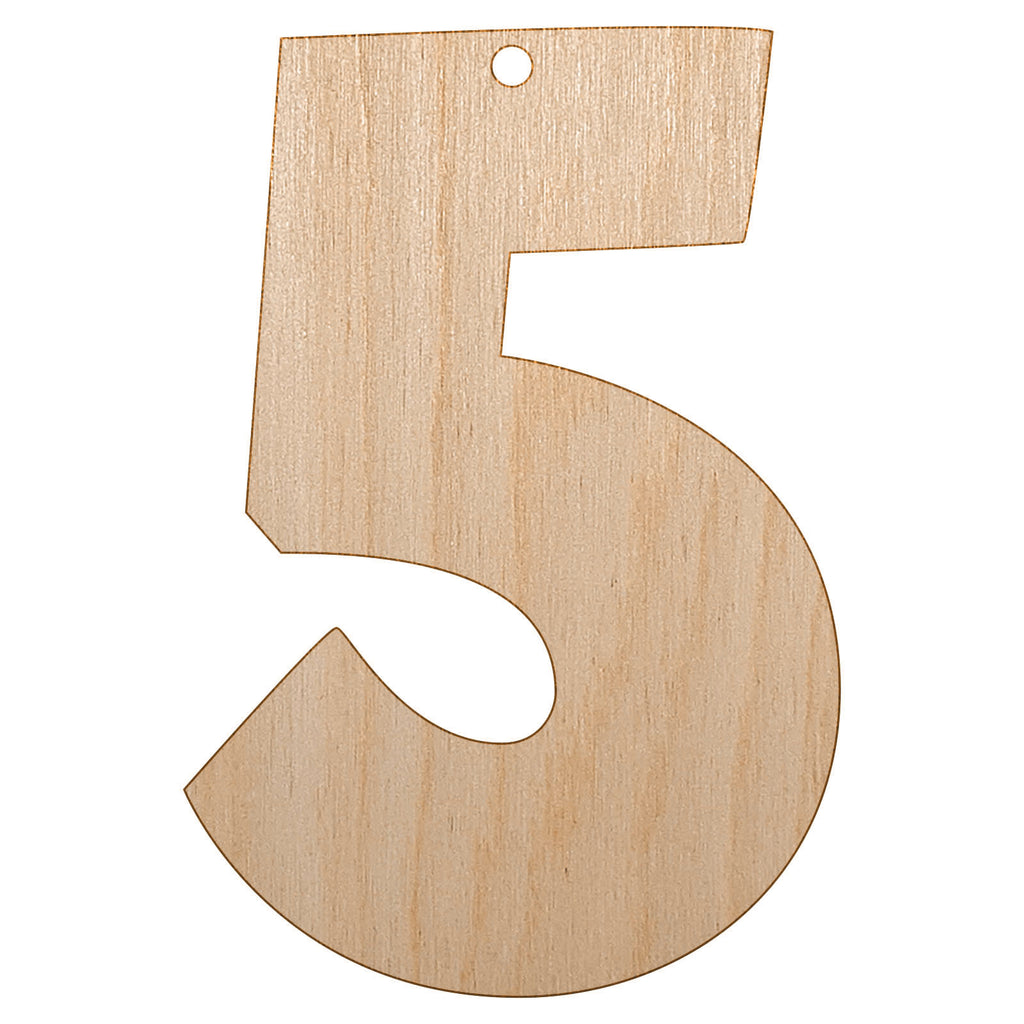 Number 5 Five Fun Bold Font Unfinished Craft Wood Holiday Christmas Tree DIY Pre-Drilled Ornament