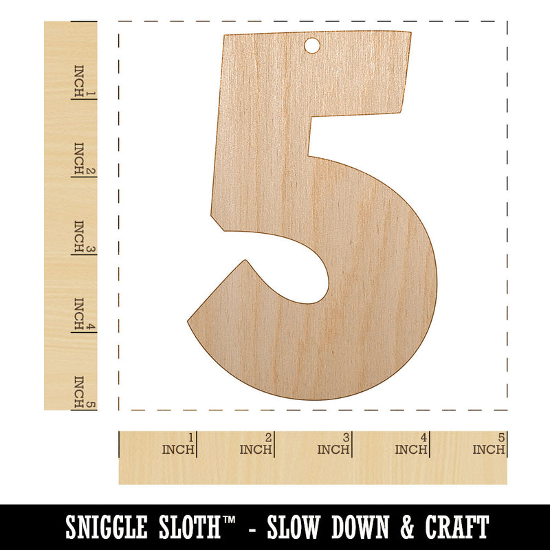 Number 5 Five Fun Bold Font Unfinished Craft Wood Holiday Christmas Tree DIY Pre-Drilled Ornament