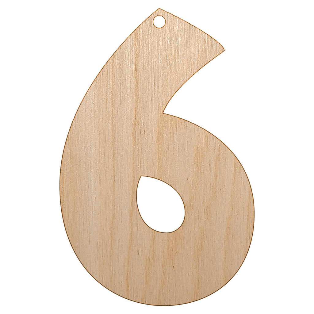 Number 6 Six Fun Bold Font Unfinished Craft Wood Holiday Christmas Tree DIY Pre-Drilled Ornament