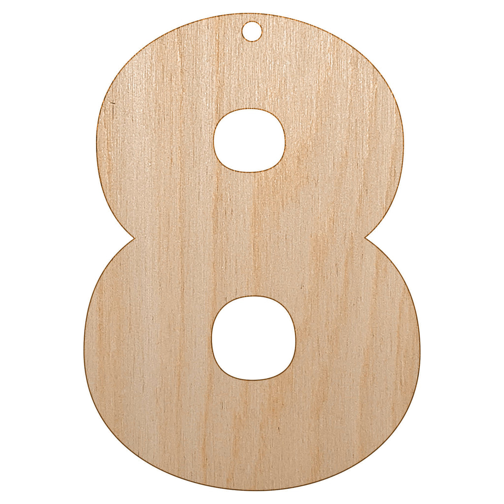 Number 8 Eight Fun Bold Font Unfinished Craft Wood Holiday Christmas Tree DIY Pre-Drilled Ornament