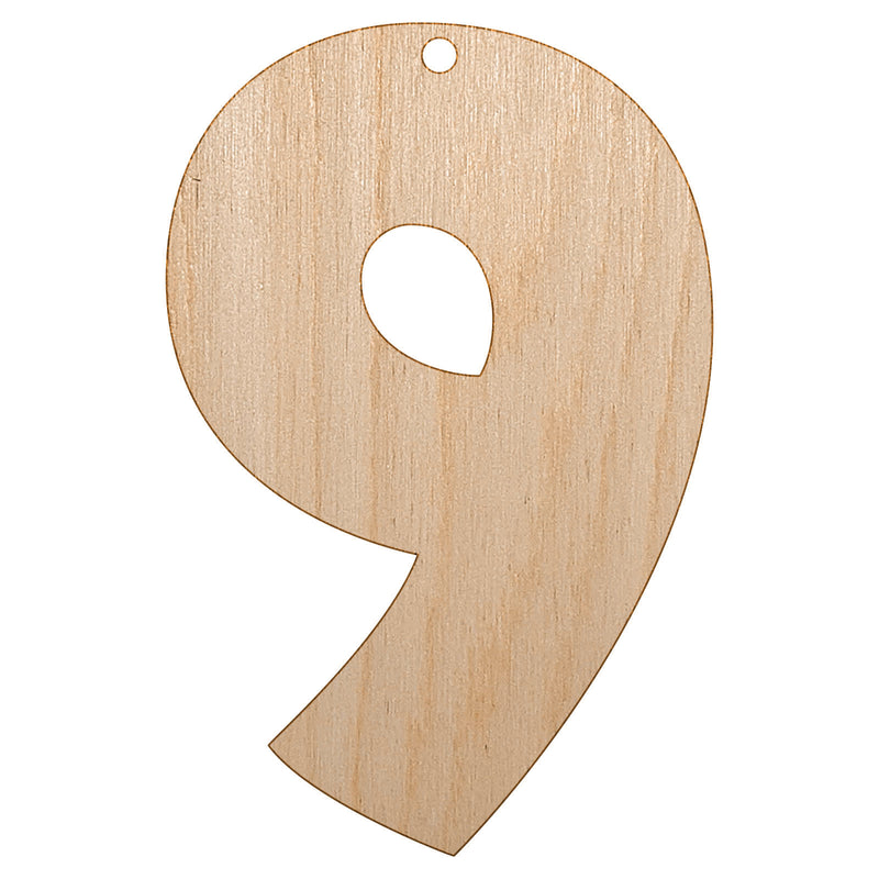 Number 9 Nine Fun Bold Font Unfinished Craft Wood Holiday Christmas Tree DIY Pre-Drilled Ornament