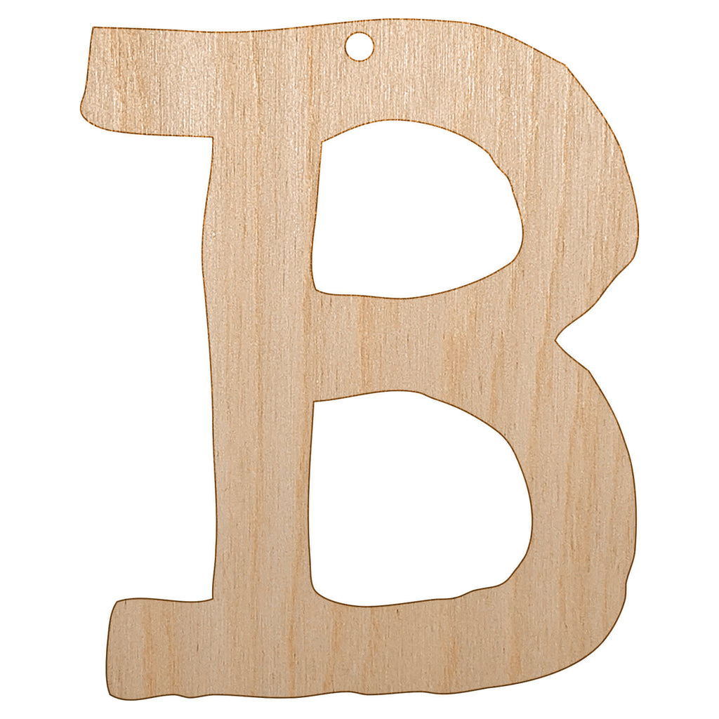 Letter B Uppercase Cute Typewriter Font Unfinished Craft Wood Holiday Christmas Tree DIY Pre-Drilled Ornament