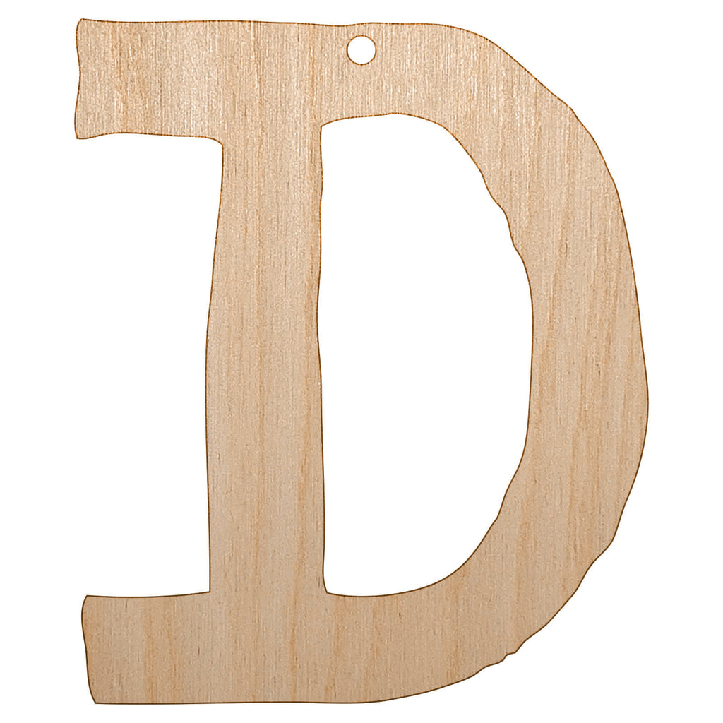 Letter D Uppercase Cute Typewriter Font Unfinished Craft Wood Holiday Christmas Tree DIY Pre-Drilled Ornament