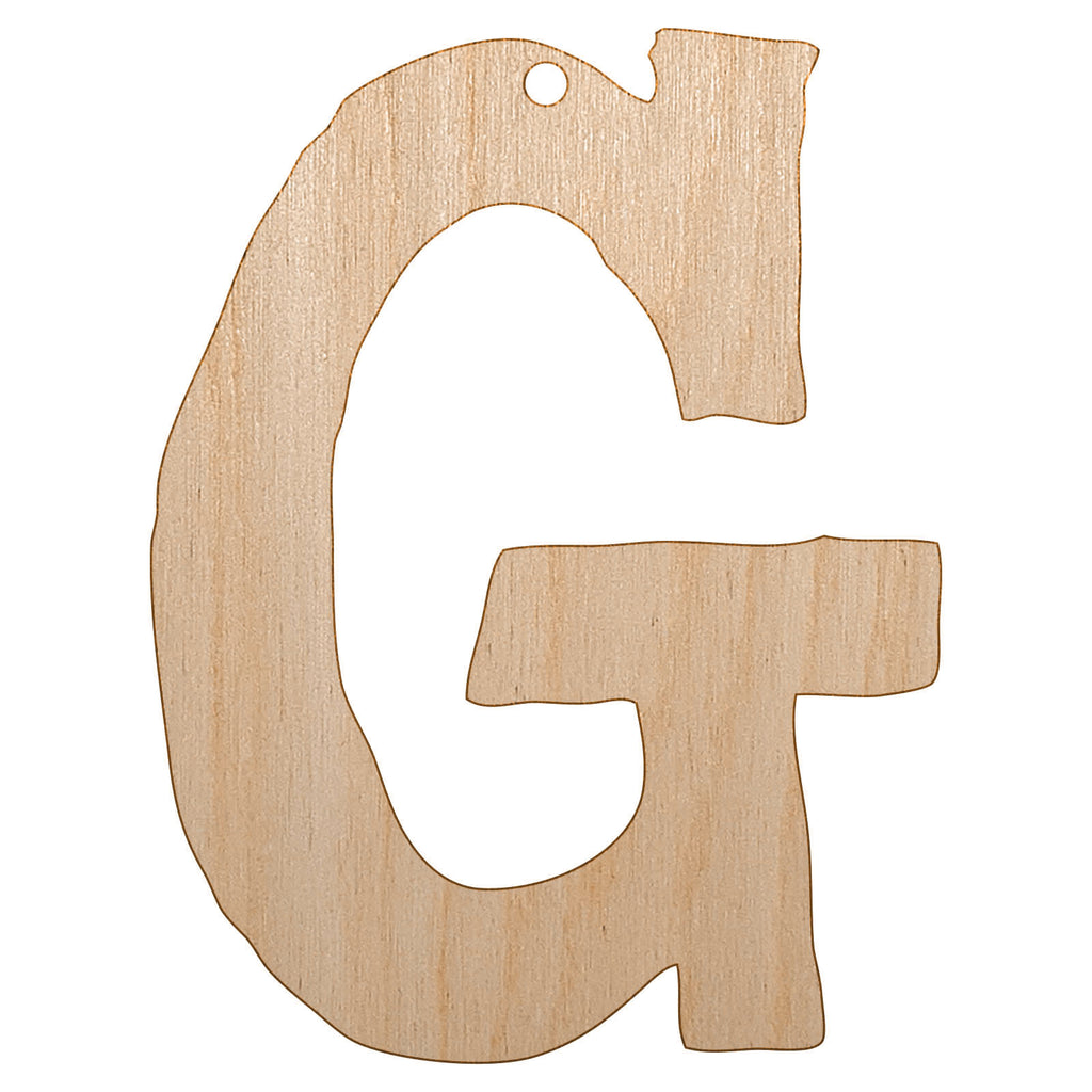 Letter G Uppercase Cute Typewriter Font Unfinished Craft Wood Holiday Christmas Tree DIY Pre-Drilled Ornament