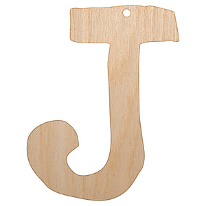 Letter J Uppercase Cute Typewriter Font Unfinished Craft Wood Holiday Christmas Tree DIY Pre-Drilled Ornament