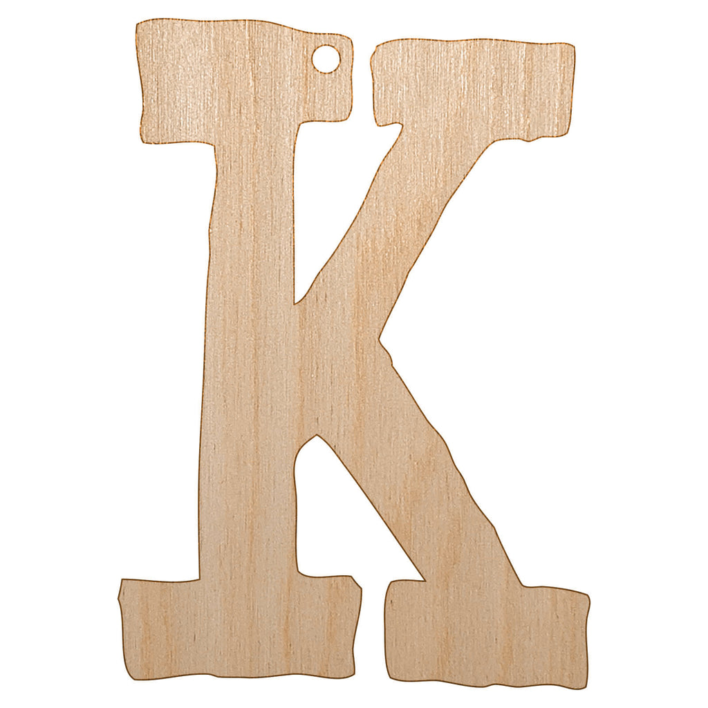 Letter K Uppercase Cute Typewriter Font Unfinished Craft Wood Holiday Christmas Tree DIY Pre-Drilled Ornament