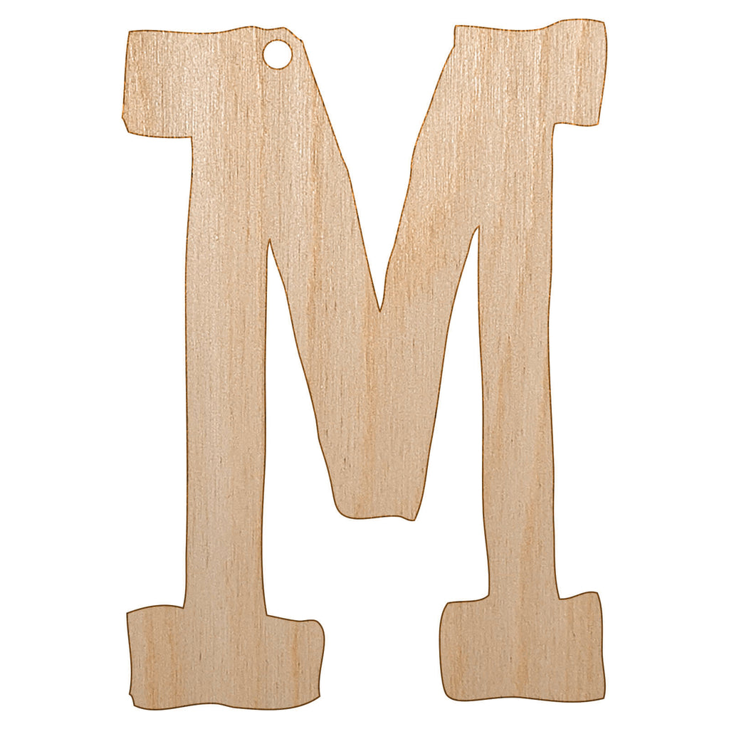 Letter M Uppercase Cute Typewriter Font Unfinished Craft Wood Holiday Christmas Tree DIY Pre-Drilled Ornament