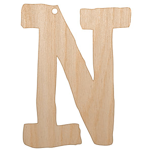 Letter N Uppercase Cute Typewriter Font Unfinished Craft Wood Holiday Christmas Tree DIY Pre-Drilled Ornament