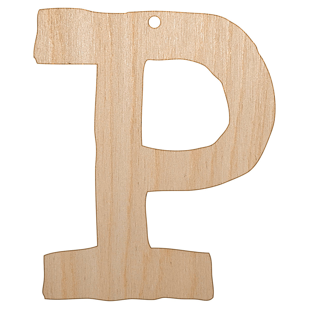 Letter P Uppercase Cute Typewriter Font Unfinished Craft Wood Holiday Christmas Tree DIY Pre-Drilled Ornament