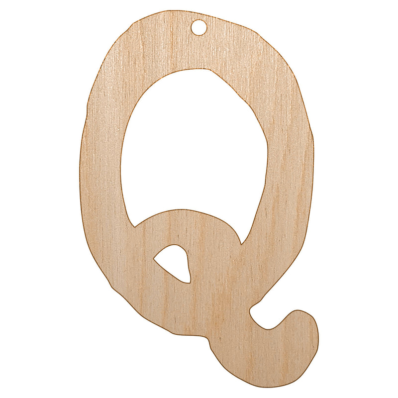 Letter Q Uppercase Cute Typewriter Font Unfinished Craft Wood Holiday Christmas Tree DIY Pre-Drilled Ornament
