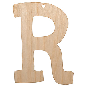 Letter R Uppercase Cute Typewriter Font Unfinished Craft Wood Holiday Christmas Tree DIY Pre-Drilled Ornament