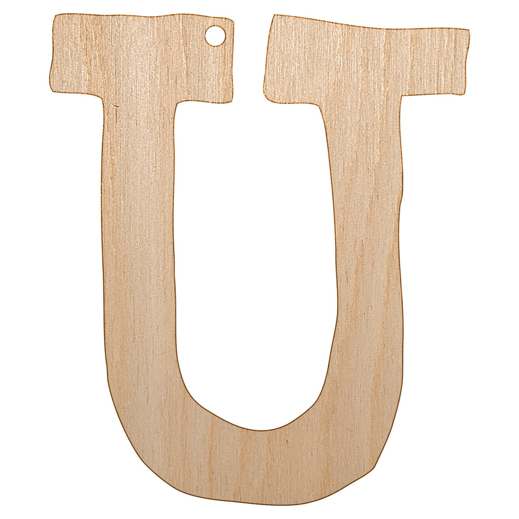 Letter U Uppercase Cute Typewriter Font Unfinished Craft Wood Holiday Christmas Tree DIY Pre-Drilled Ornament
