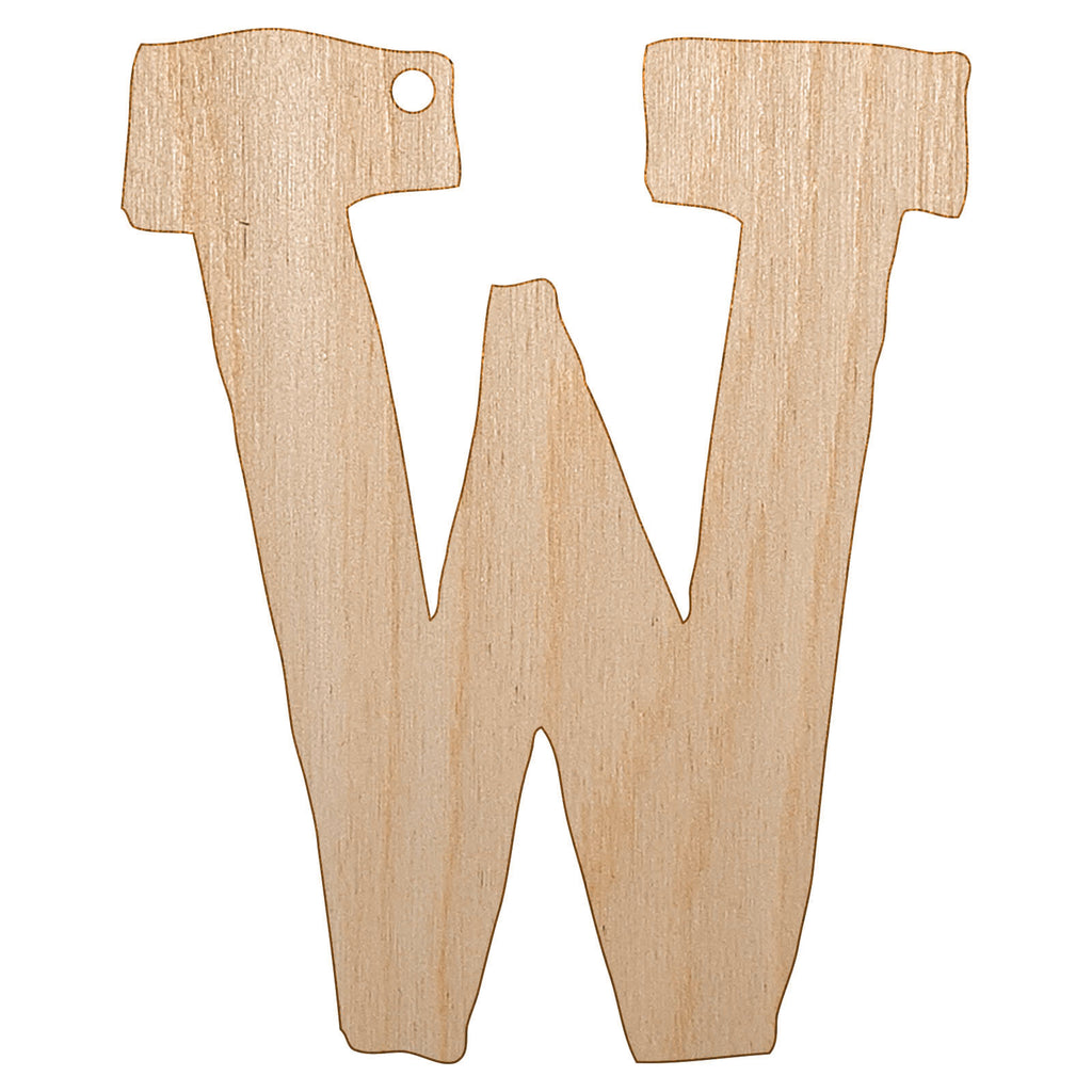 Letter W Uppercase Cute Typewriter Font Unfinished Craft Wood Holiday Christmas Tree DIY Pre-Drilled Ornament