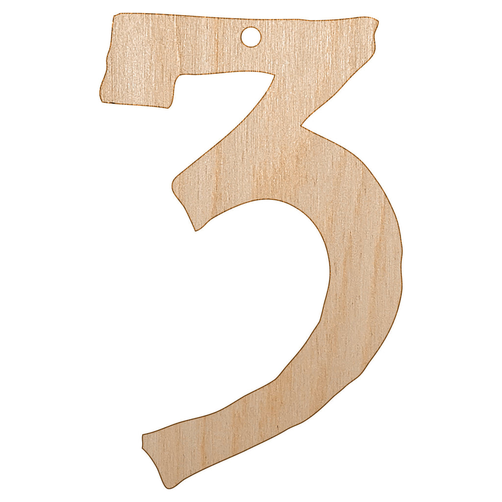 Number 3 Three Cute Typewriter Font Unfinished Craft Wood Holiday Christmas Tree DIY Pre-Drilled Ornament