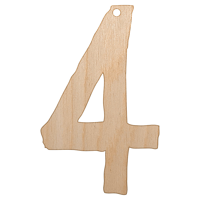 Number 4 Four Cute Typewriter Font Unfinished Craft Wood Holiday Christmas Tree DIY Pre-Drilled Ornament