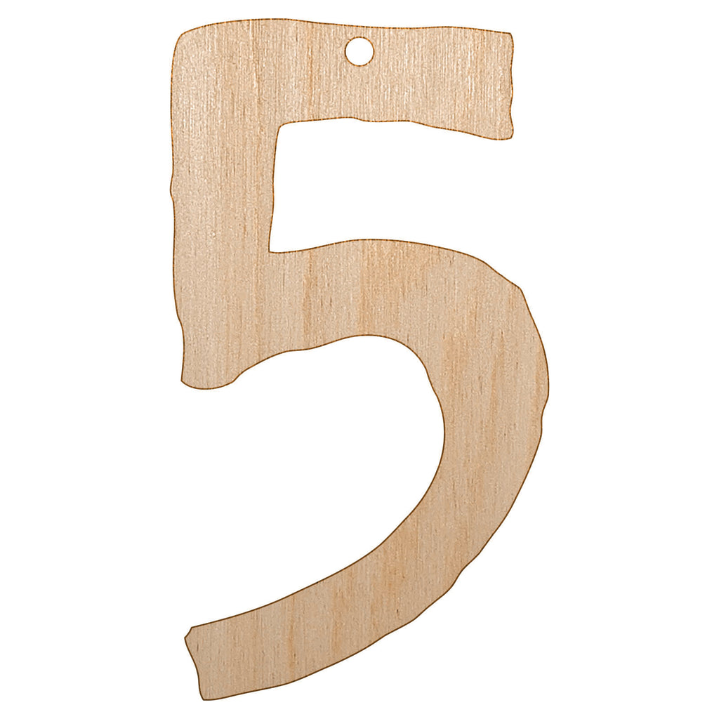 Number 5 Five Cute Typewriter Font Unfinished Craft Wood Holiday Christmas Tree DIY Pre-Drilled Ornament