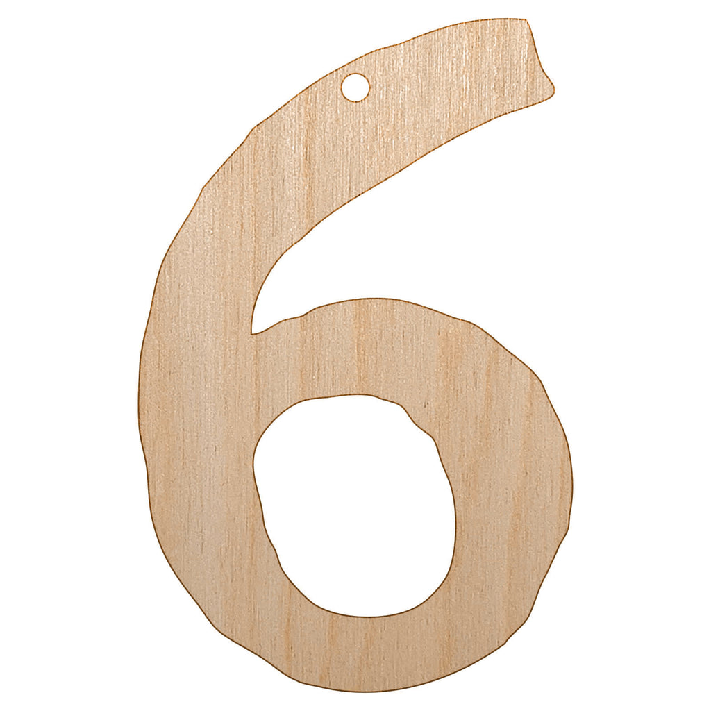 Number 6 Six Cute Typewriter Font Unfinished Craft Wood Holiday Christmas Tree DIY Pre-Drilled Ornament