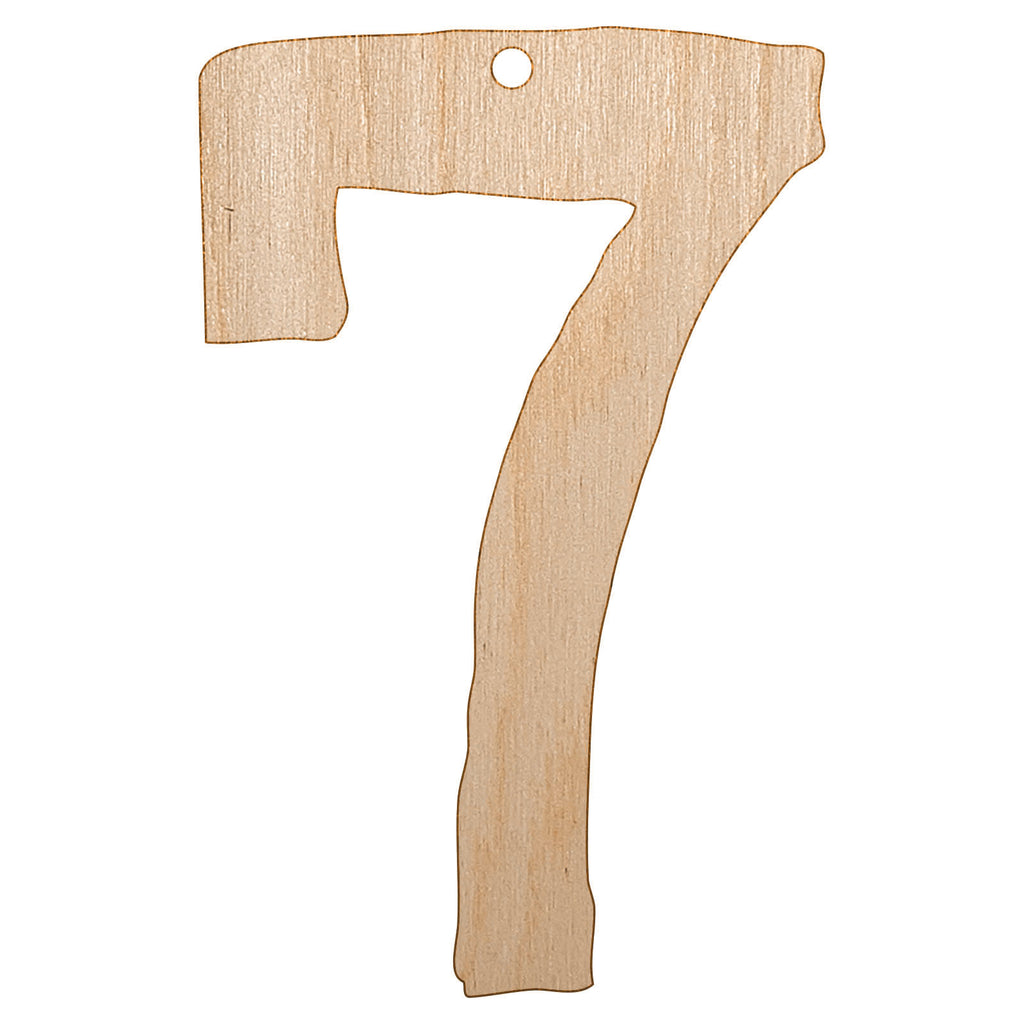 Number 7 Seven Cute Typewriter Font Unfinished Craft Wood Holiday Christmas Tree DIY Pre-Drilled Ornament