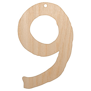 Number 9 Nine Cute Typewriter Font Unfinished Craft Wood Holiday Christmas Tree DIY Pre-Drilled Ornament