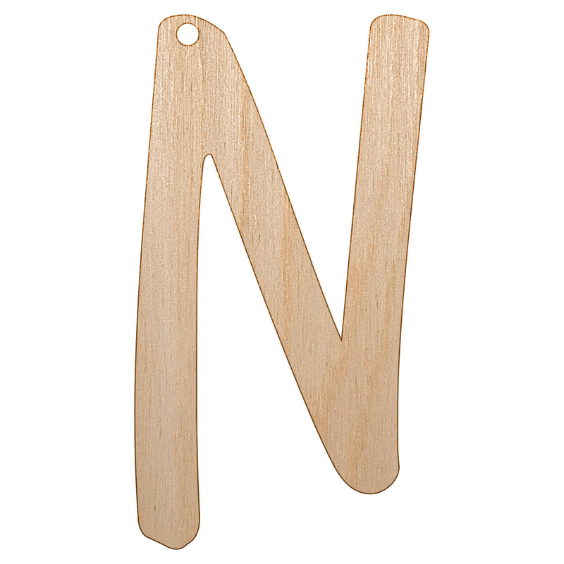 Letter N Uppercase Felt Marker Font Unfinished Craft Wood Holiday Christmas Tree DIY Pre-Drilled Ornament