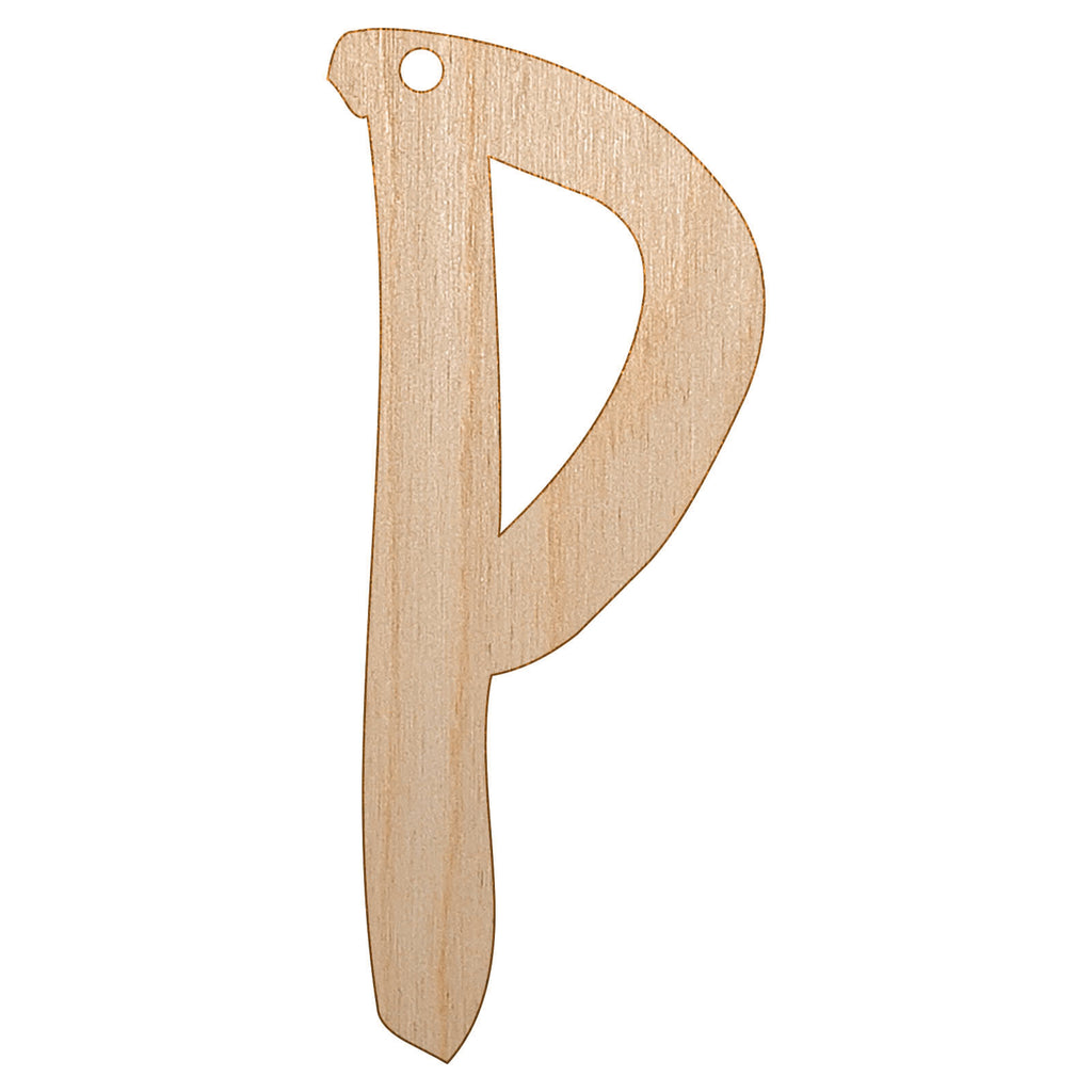 Letter P Uppercase Felt Marker Font Unfinished Craft Wood Holiday Christmas Tree DIY Pre-Drilled Ornament