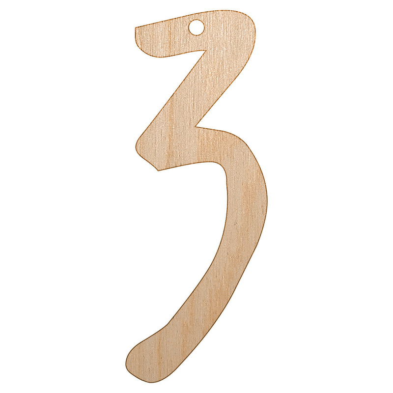 Number 3 Three Felt Marker Font Unfinished Craft Wood Holiday Christmas Tree DIY Pre-Drilled Ornament