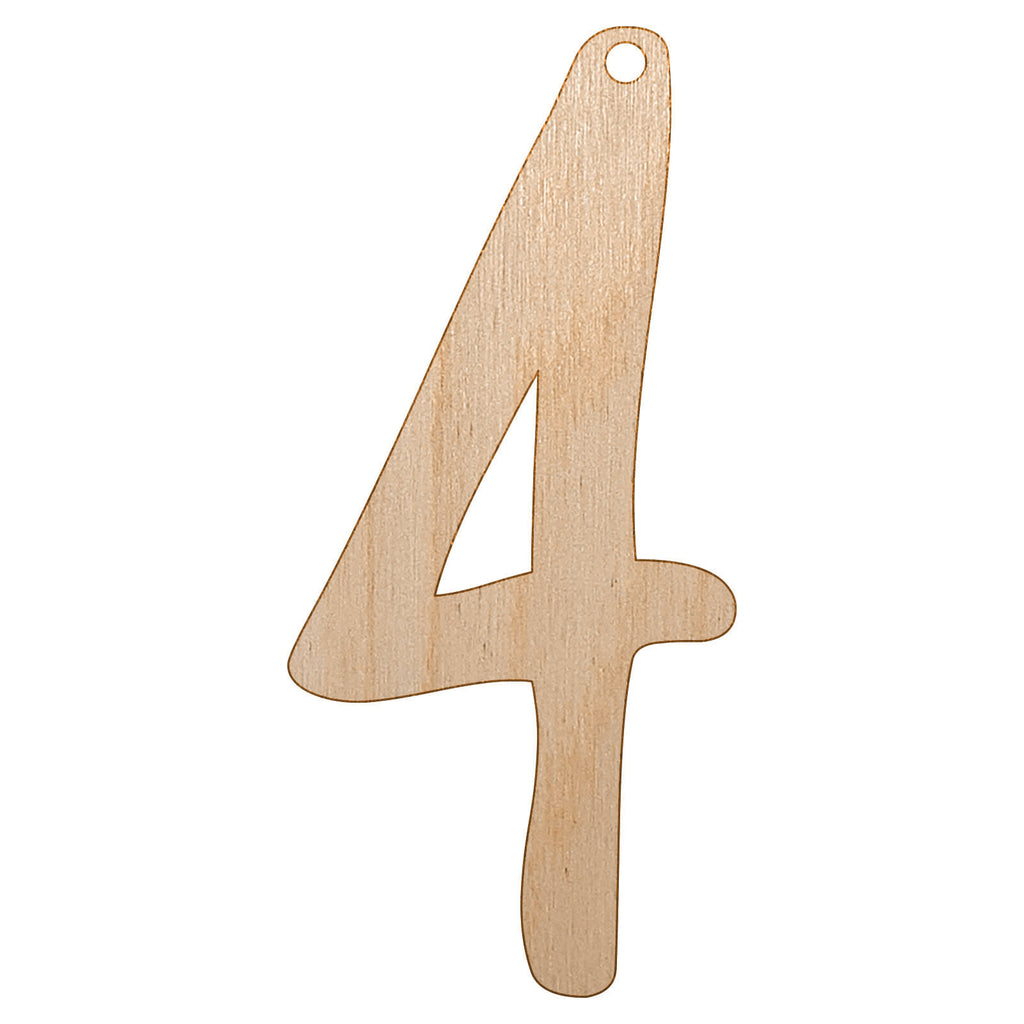Number 4 Four Felt Marker Font Unfinished Craft Wood Holiday Christmas Tree DIY Pre-Drilled Ornament