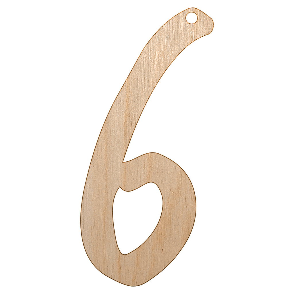 Number 6 Six Felt Marker Font Unfinished Craft Wood Holiday Christmas Tree DIY Pre-Drilled Ornament