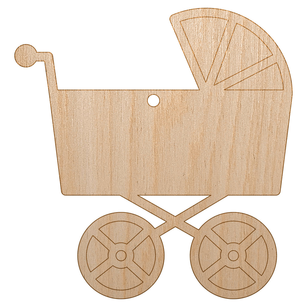 Baby Carriage Pram Stroller Unfinished Craft Wood Holiday Christmas Tree DIY Pre-Drilled Ornament
