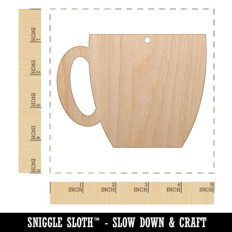 Coffee Mug Cup Solid Unfinished Craft Wood Holiday Christmas Tree DIY Pre-Drilled Ornament