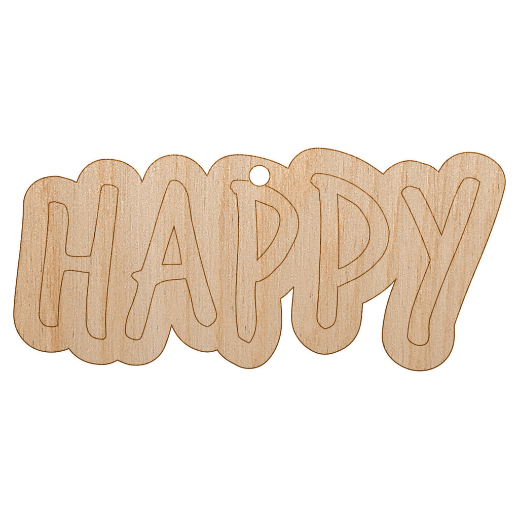 Happy Fun Text Unfinished Craft Wood Holiday Christmas Tree DIY Pre-Drilled Ornament