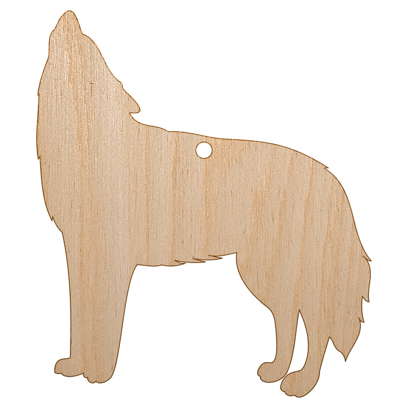 Howling Wolf Solid Unfinished Craft Wood Holiday Christmas Tree DIY Pre-Drilled Ornament