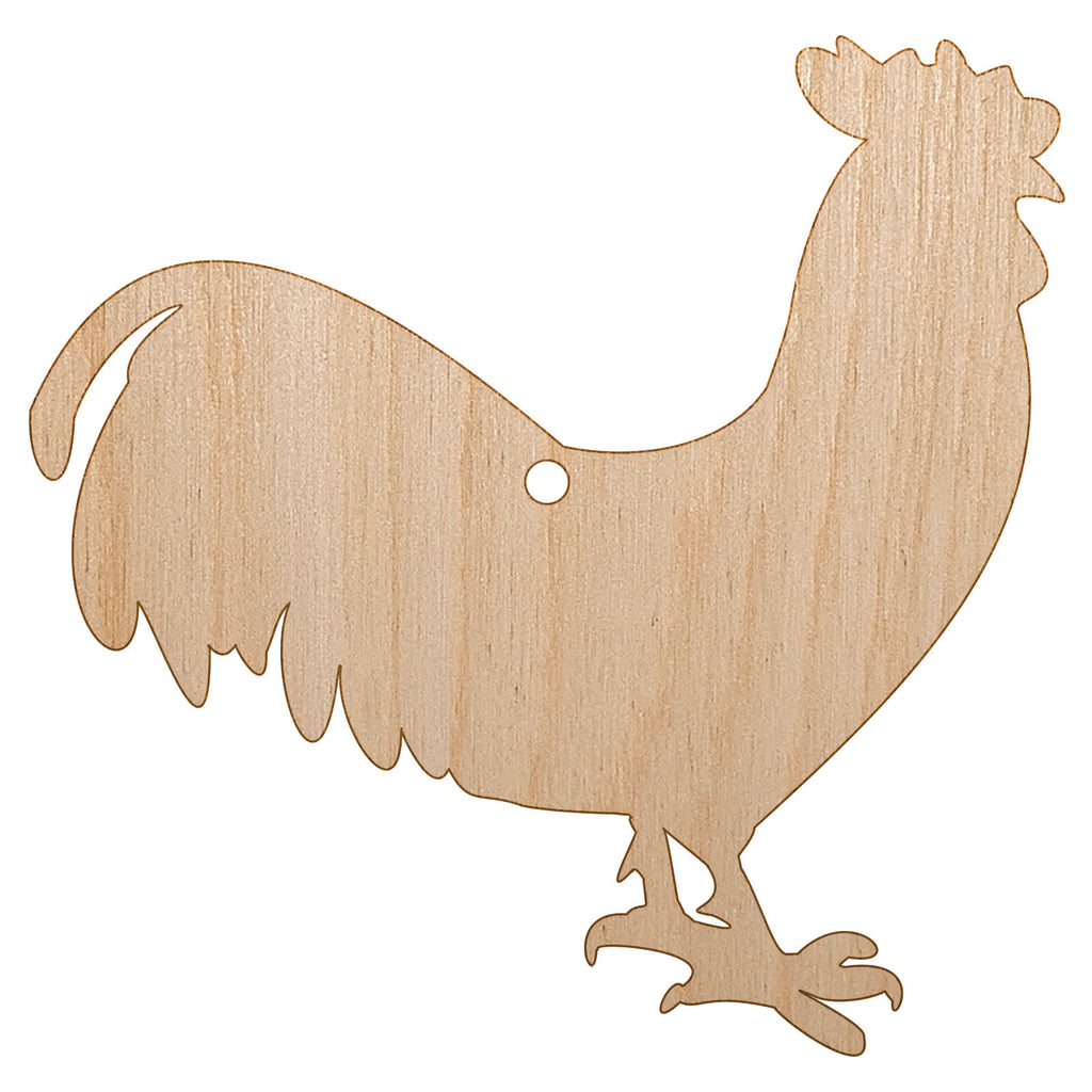 Rooster Chicken Standing Solid Unfinished Craft Wood Holiday Christmas Tree DIY Pre-Drilled Ornament