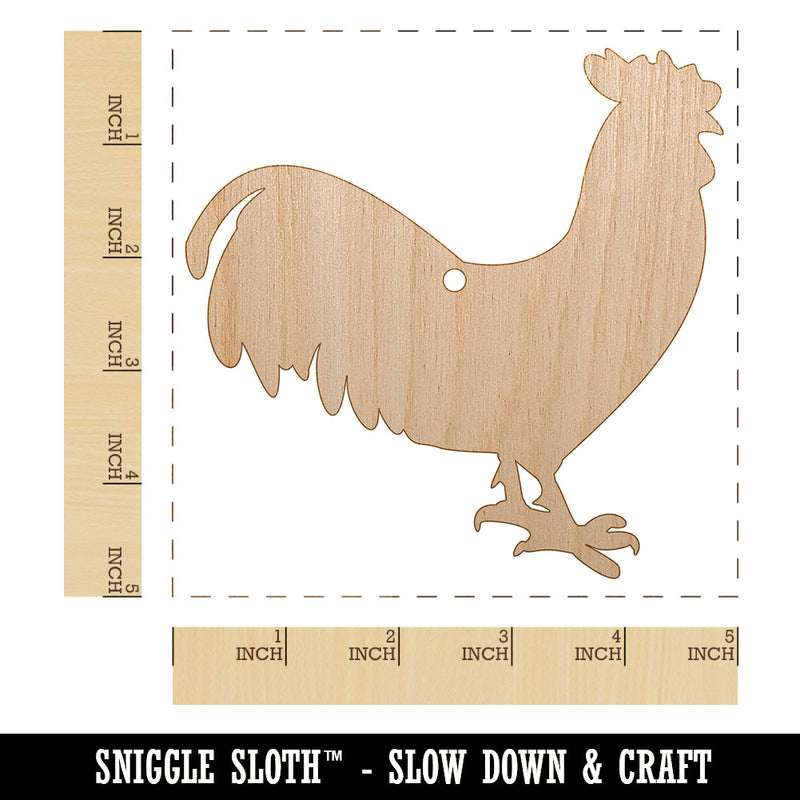 Rooster Chicken Standing Solid Unfinished Craft Wood Holiday Christmas Tree DIY Pre-Drilled Ornament