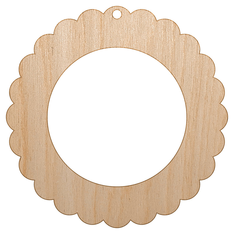 Scallop Round Frame Unfinished Craft Wood Holiday Christmas Tree DIY Pre-Drilled Ornament