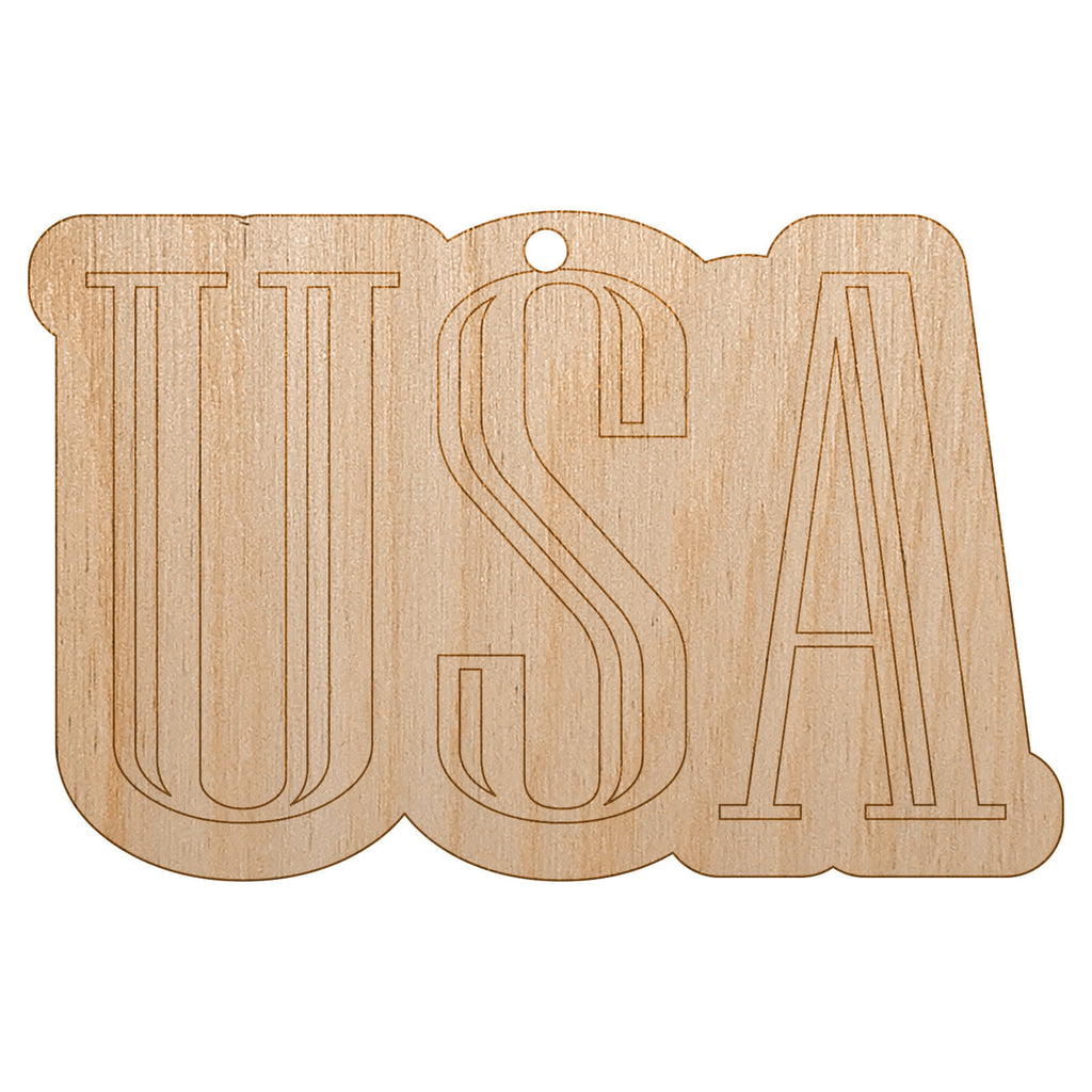 USA Patriotic Text Unfinished Craft Wood Holiday Christmas Tree DIY Pre-Drilled Ornament