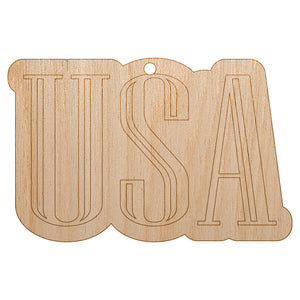 USA Patriotic Text Unfinished Craft Wood Holiday Christmas Tree DIY Pre-Drilled Ornament