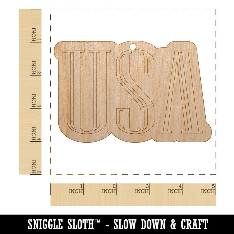 USA Patriotic Text Unfinished Craft Wood Holiday Christmas Tree DIY Pre-Drilled Ornament