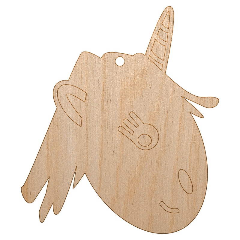 Adorable Unicorn Face Doodle Unfinished Craft Wood Holiday Christmas Tree DIY Pre-Drilled Ornament