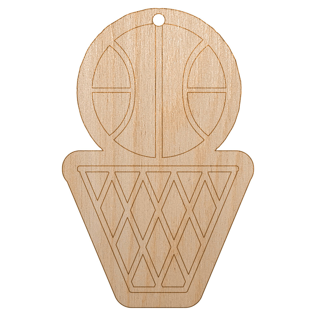 Basketball and Hoop Unfinished Craft Wood Holiday Christmas Tree DIY Pre-Drilled Ornament