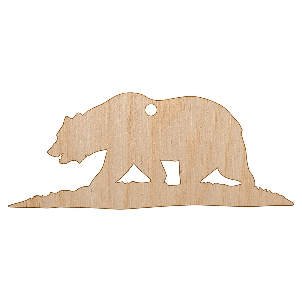 California Flag Bear Solid Unfinished Craft Wood Holiday Christmas Tree DIY Pre-Drilled Ornament