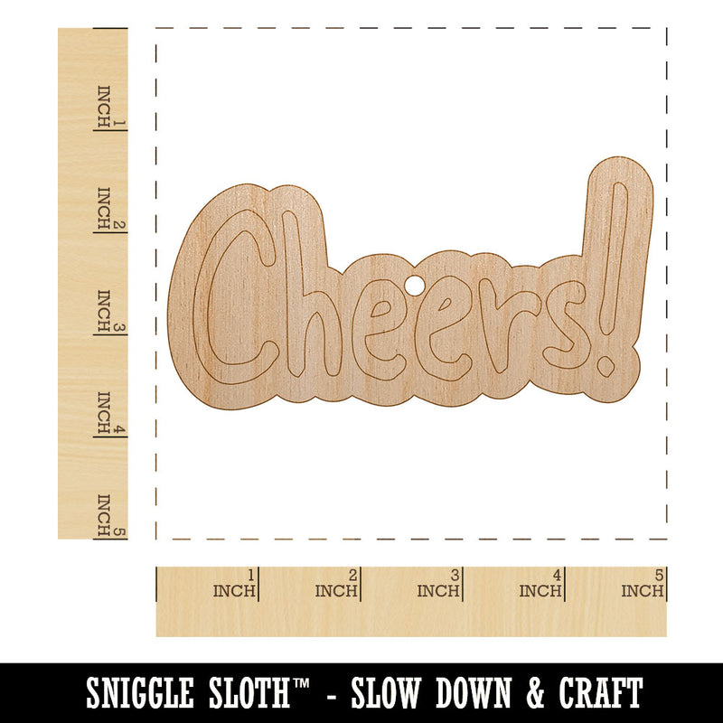 Cheers Fun Text Unfinished Craft Wood Holiday Christmas Tree DIY Pre-Drilled Ornament