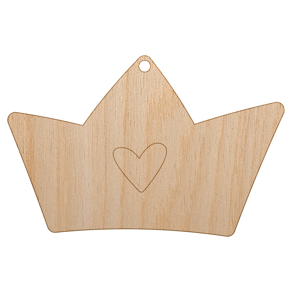 Crown with Heart Unfinished Craft Wood Holiday Christmas Tree DIY Pre-Drilled Ornament