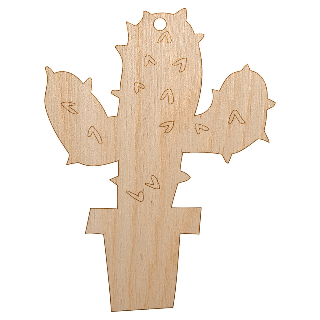 Cute Prickly Cactus Unfinished Craft Wood Holiday Christmas Tree DIY Pre-Drilled Ornament