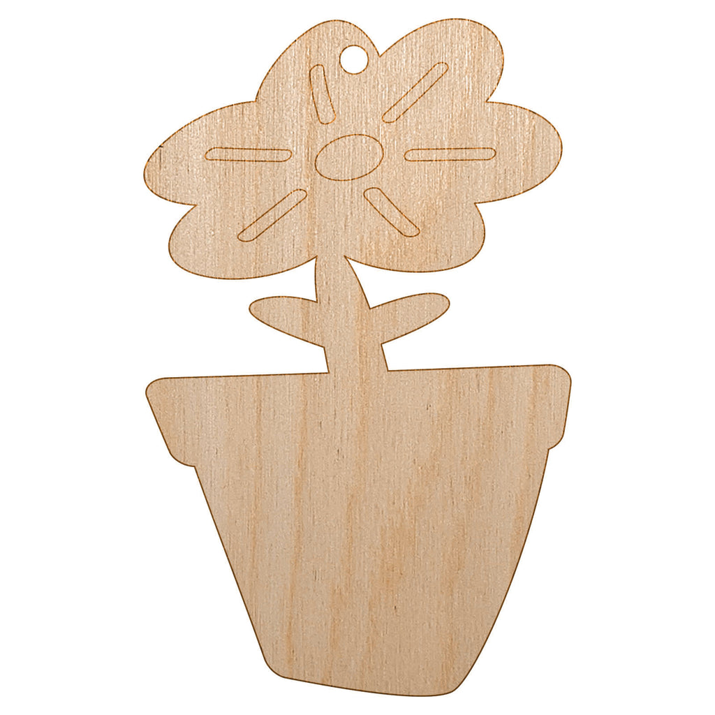 Flower Pot Doodle Unfinished Craft Wood Holiday Christmas Tree DIY Pre-Drilled Ornament