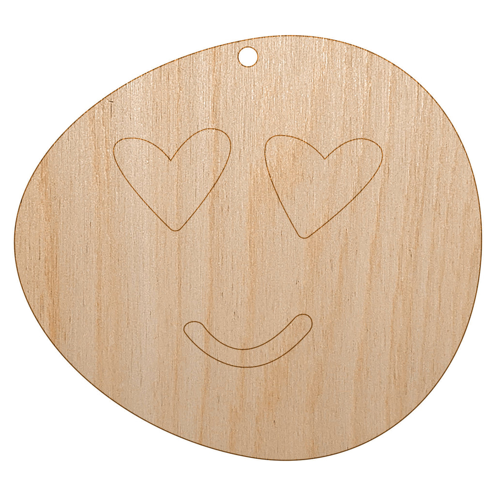 Heart Eye Love Emoticon Face Doodle Unfinished Craft Wood Holiday Christmas Tree DIY Pre-Drilled Ornament